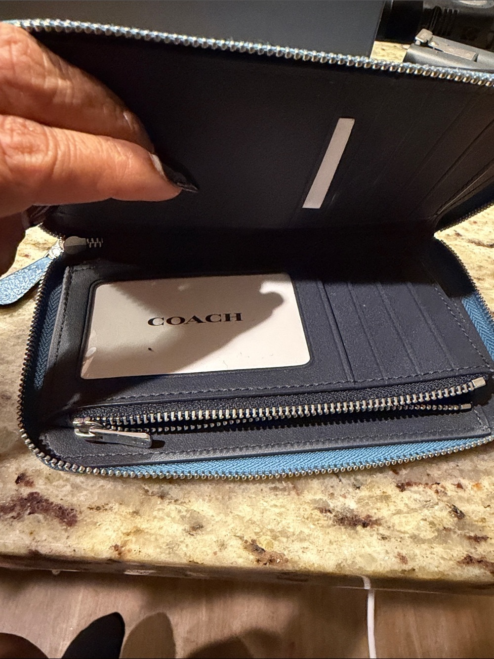 Coach Zip-Around Leather Wallet in Light Blue - Picture 6 of 11